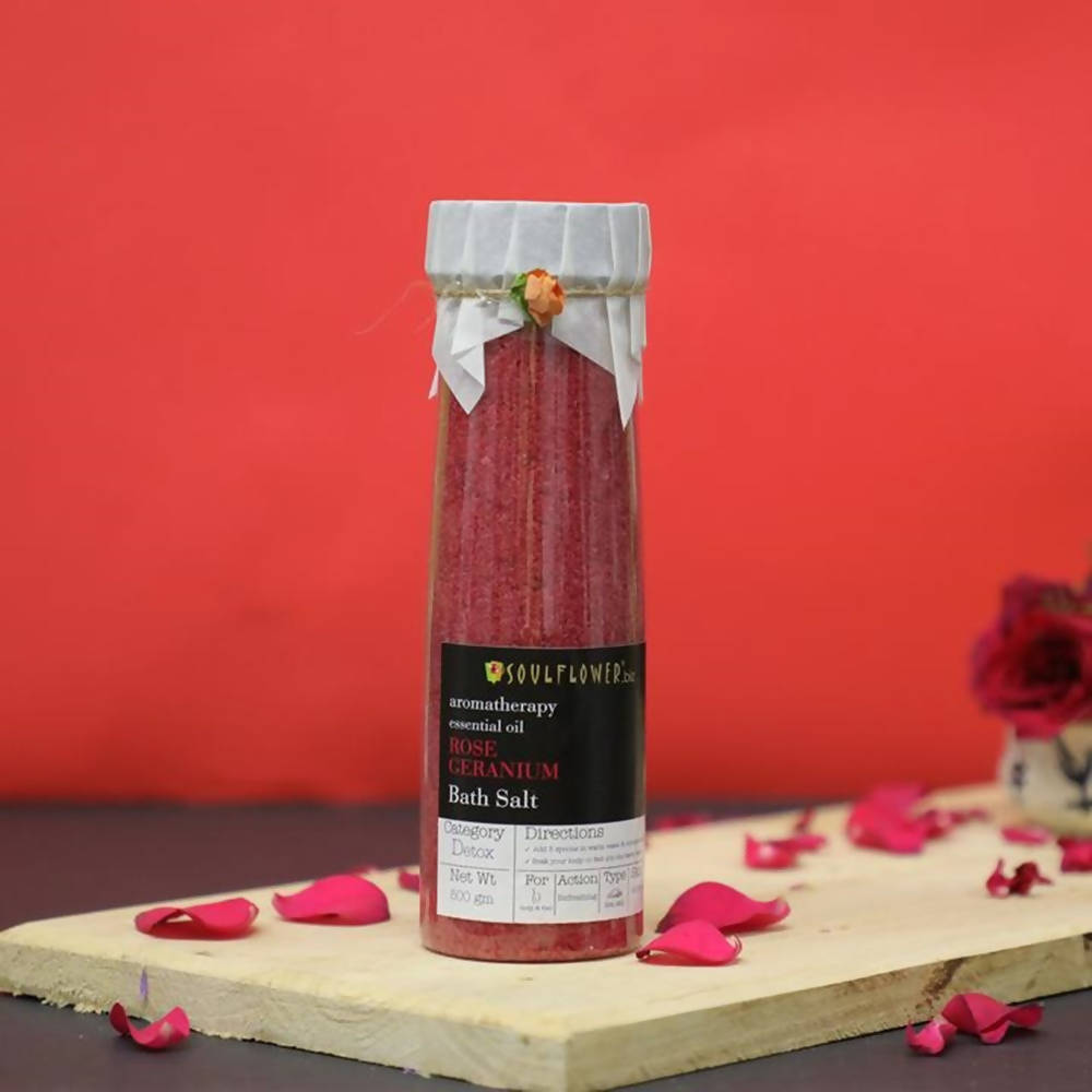 Soulflower Aromatherapy Essential Oil Rose Geranium Bath Salt | Grocsy