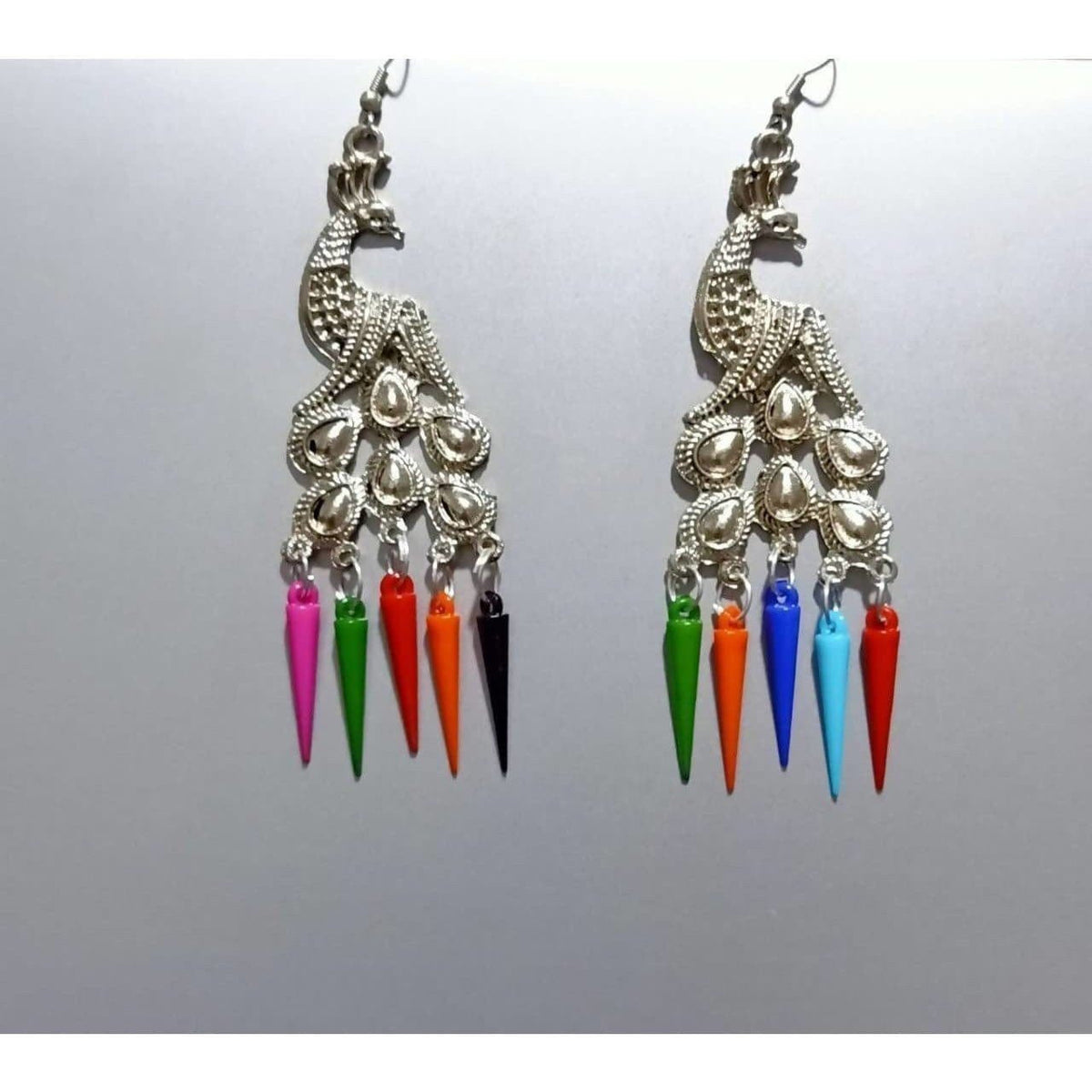 MS Fashion India Latest Fashion Peacock Silver Oxidized Earrings With Hanging Pearls | Grocsy