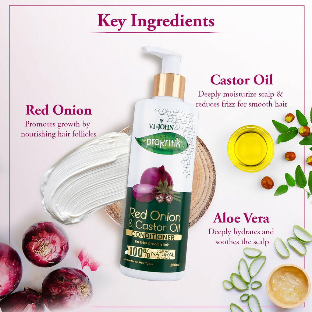 VI-JOHN Prakritik Red Onion & Castor Oil Conditioner to Prevent Dry Hair, 100% Natural Bio Actives | Grocsy