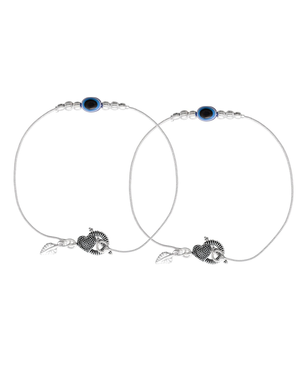 Jewels Nest Oxidized Silver Heart Charm Anklet – Boho & Traditional | Grocsy