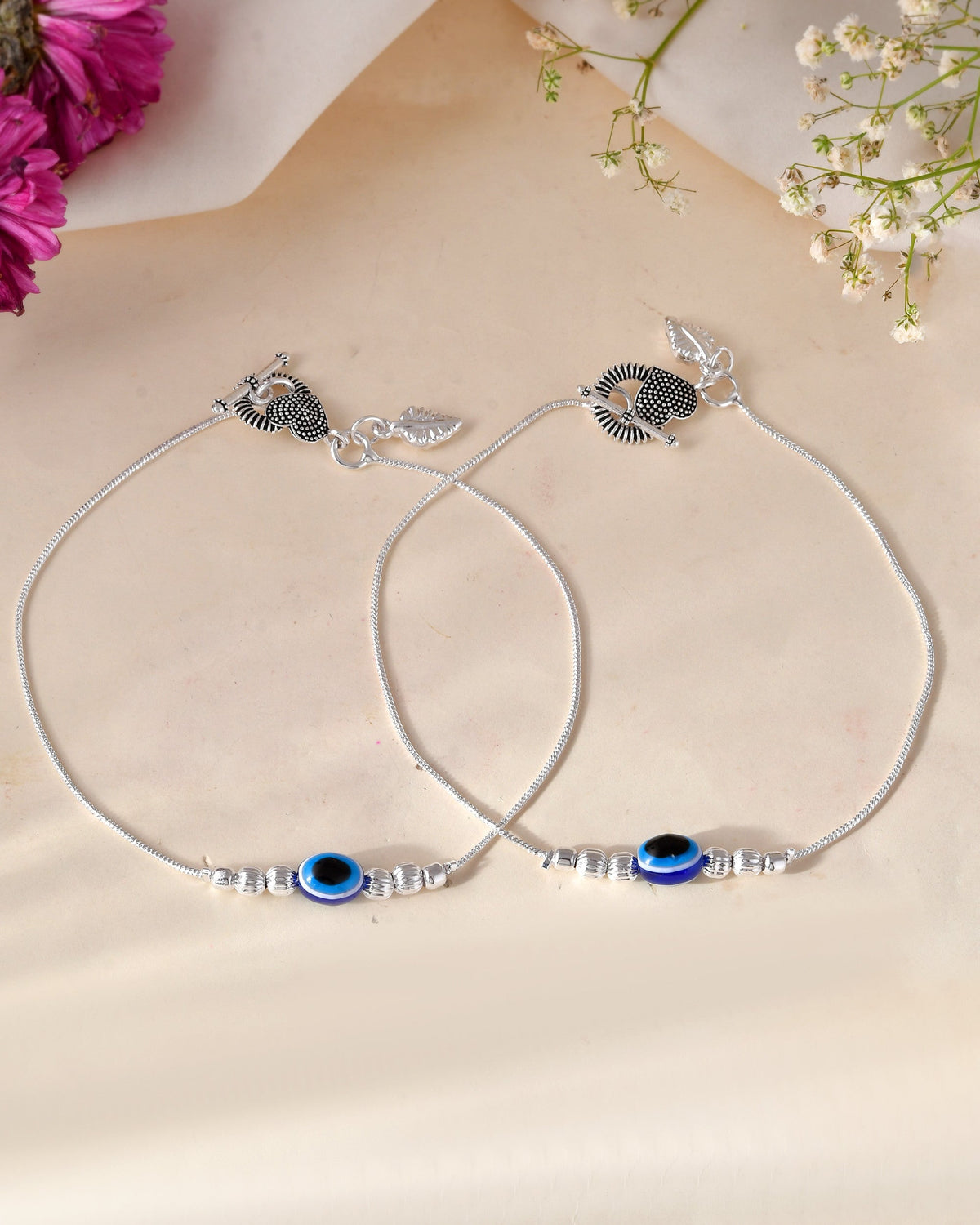 Jewels Nest Oxidized Silver Heart Charm Anklet – Boho & Traditional | Grocsy