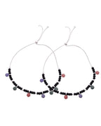 Jewels Nest Traditional Silver-Plated Black Beaded Anklet with Floral Charms | Grocsy