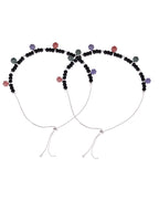 Jewels Nest Traditional Silver-Plated Black Beaded Anklet with Floral Charms | Grocsy