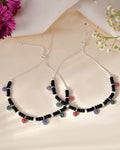 Jewels Nest Traditional Silver-Plated Black Beaded Anklet with Floral Charms | Grocsy