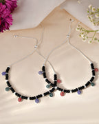Jewels Nest Traditional Silver-Plated Black Beaded Anklet with Floral Charms | Grocsy