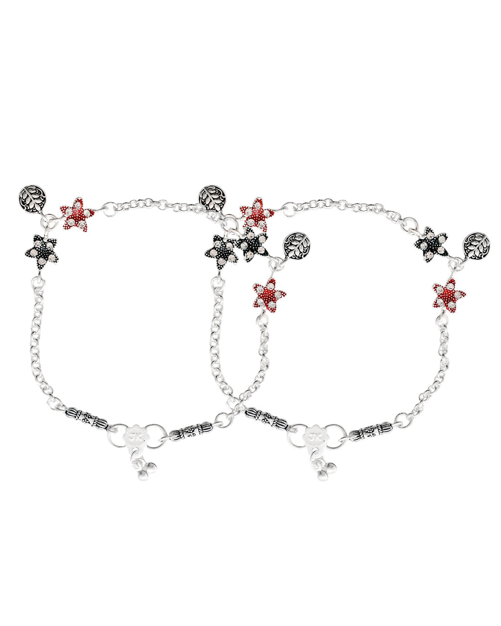 Jewels Nest Elegant Silver-Plated Star Charm Chain Anklet | Grocsy
