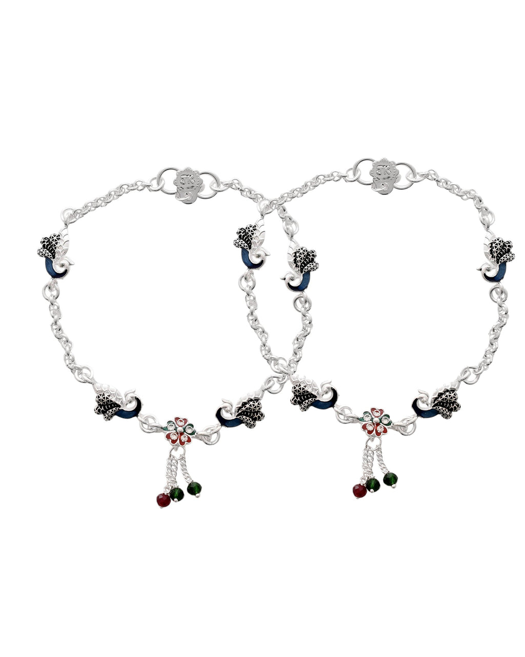 Jewels Nest Elegant Silver-Plated Oxidized Floral Charm Ankle | Grocsy
