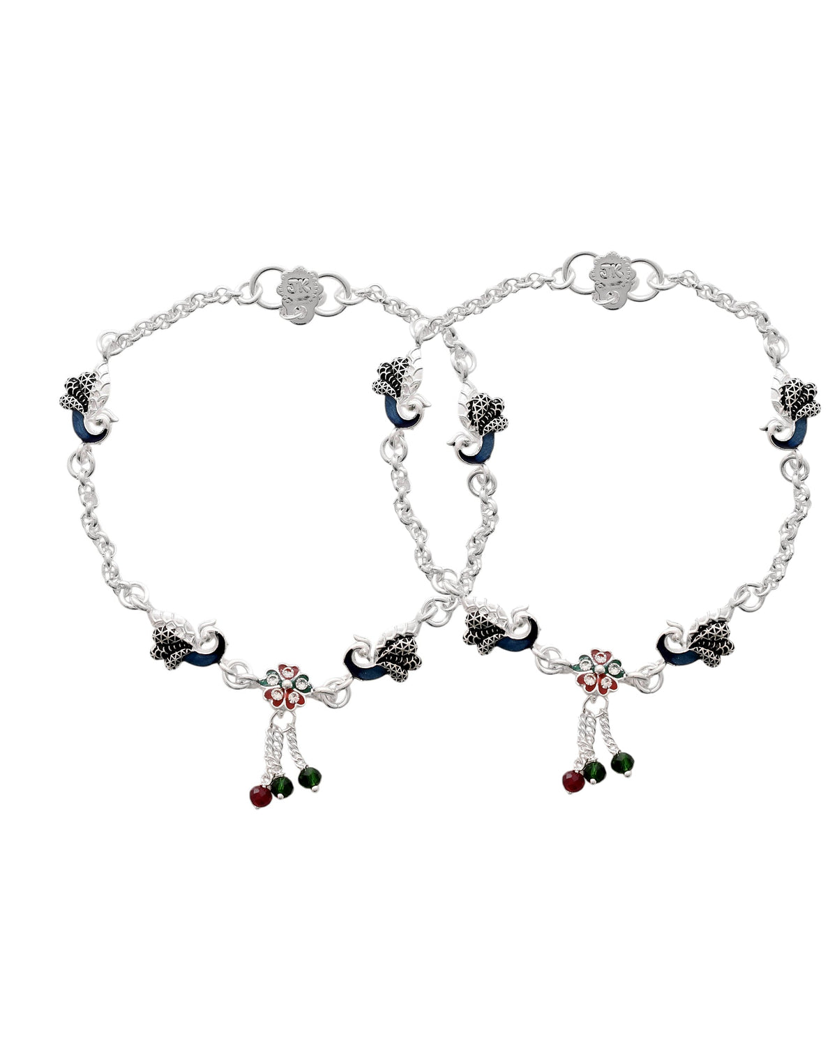 Jewels Nest Elegant Silver-Plated Oxidized Floral Charm Ankle | Grocsy