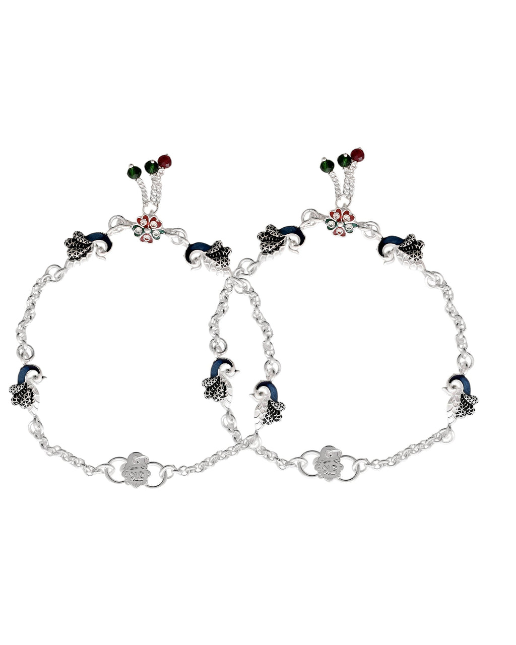 Jewels Nest Elegant Silver-Plated Oxidized Floral Charm Ankle | Grocsy