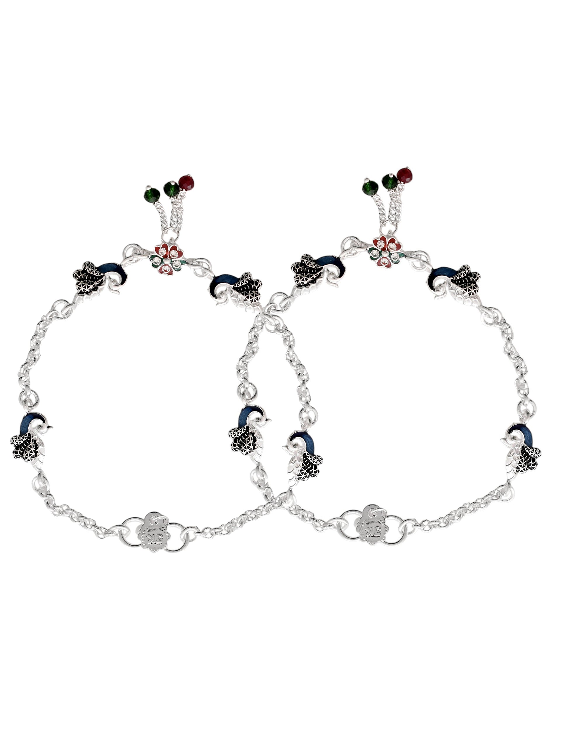 Jewels Nest Elegant Silver-Plated Oxidized Floral Charm Ankle | Grocsy