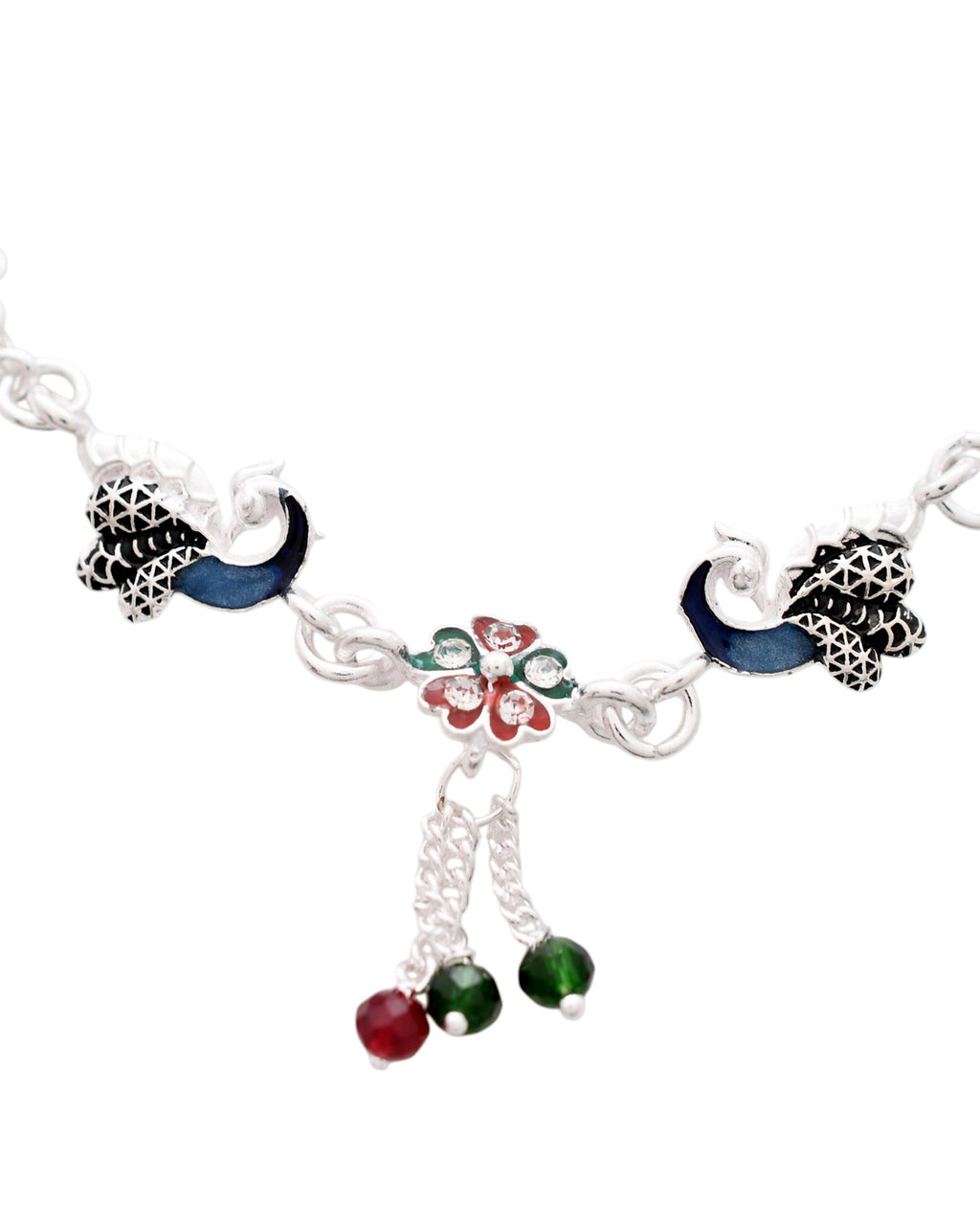 Jewels Nest Elegant Silver-Plated Oxidized Floral Charm Ankle | Grocsy