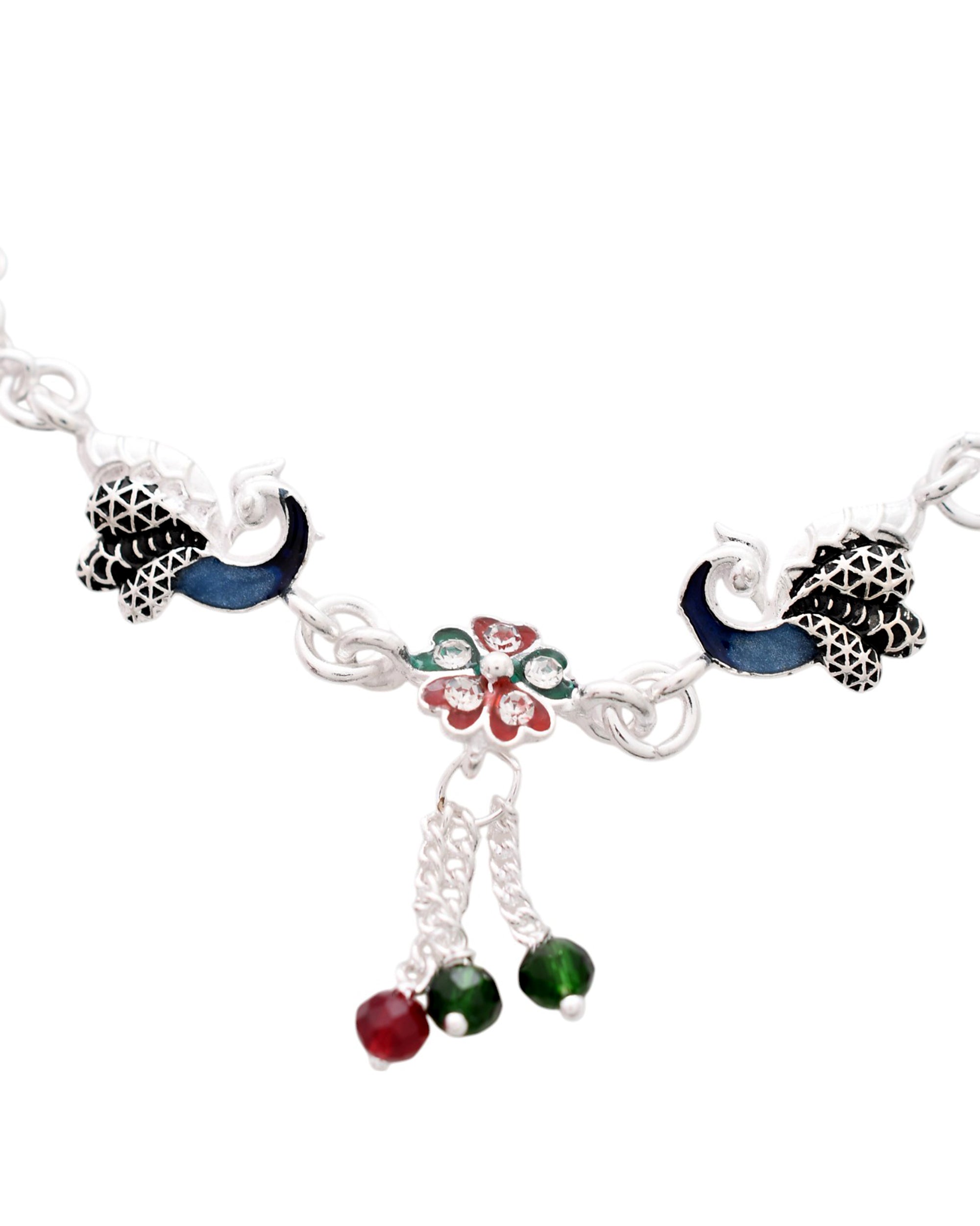 Jewels Nest Elegant Silver-Plated Oxidized Floral Charm Ankle | Grocsy
