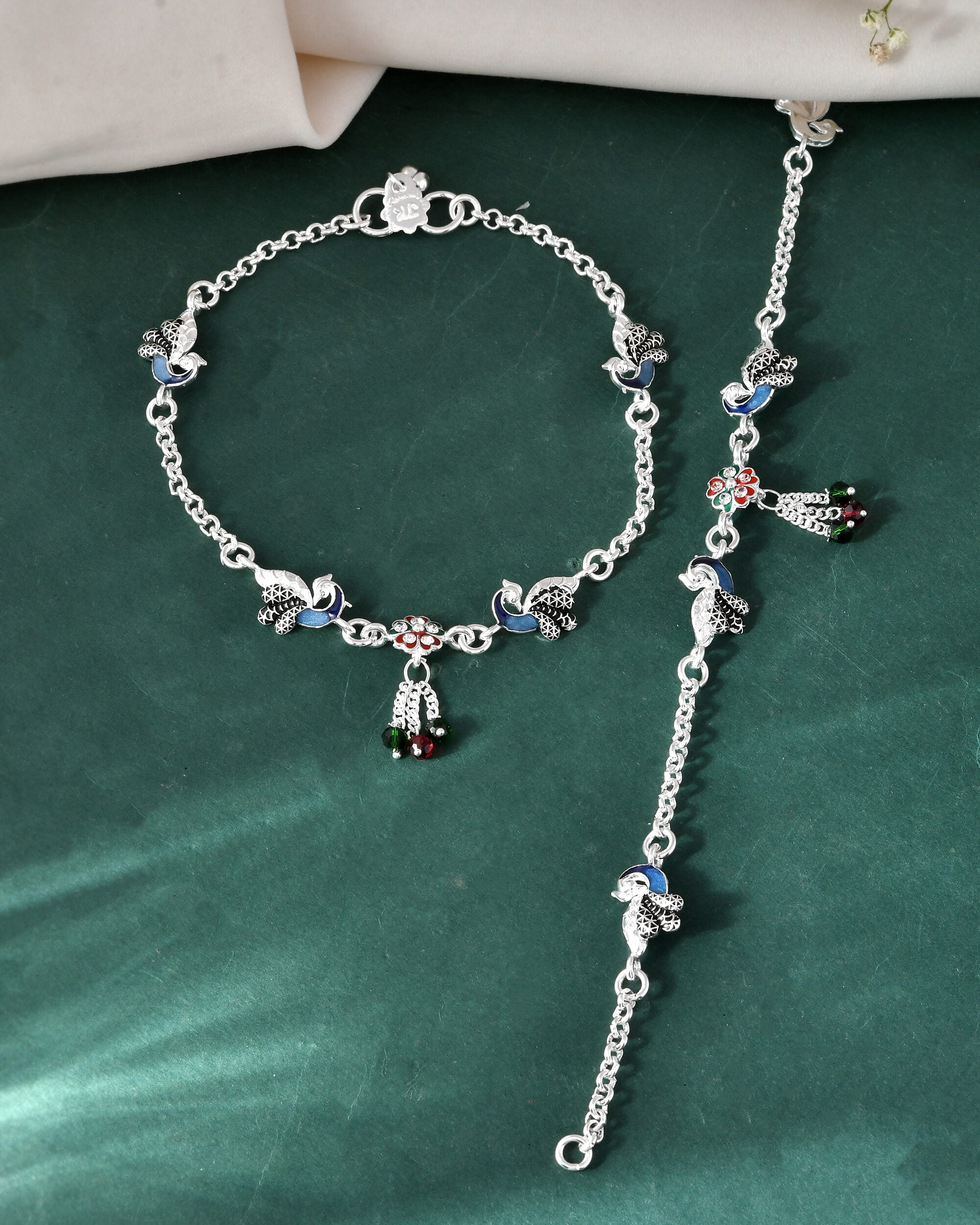 Jewels Nest Elegant Silver-Plated Oxidized Floral Charm Ankle | Grocsy