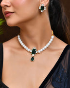 Jewels Nest Kundan Inspired Pearl and Green Stone Bridal Necklace | Grocsy