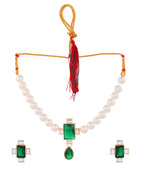 Jewels Nest Kundan Inspired Pearl and Green Stone Bridal Necklace | Grocsy