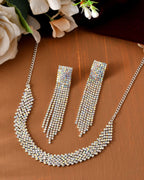 Jewels Nest Silver-Toned Crystal-Studded Multi-Layer Statement Choker