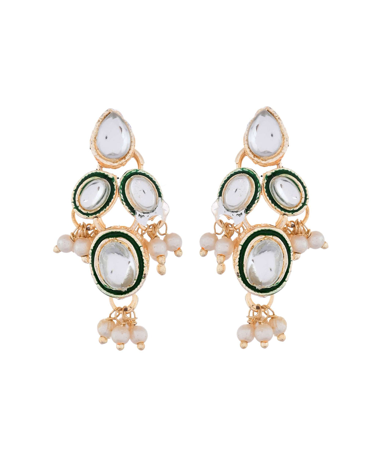 Jewels Nest Gold-Toned Green & White Kundan-Style Pearl Choker Set