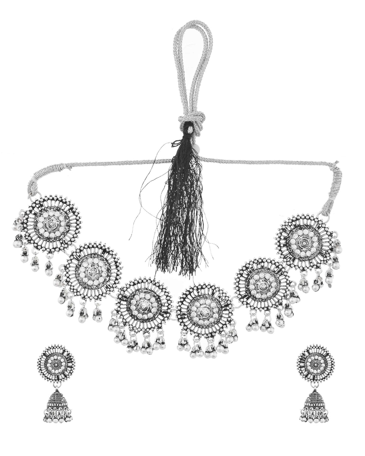 Jewels Nest Boho Inspired Adjustable Necklace with Dome Jhumkas | Grocsy