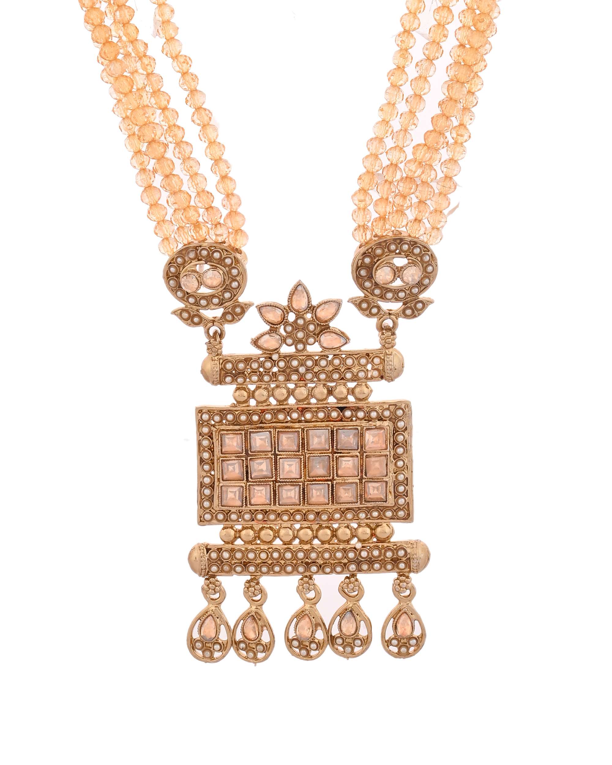 Jewels Nest Ethnic Multi-Strand Golden Bead Necklace Set for Women | Grocsy
