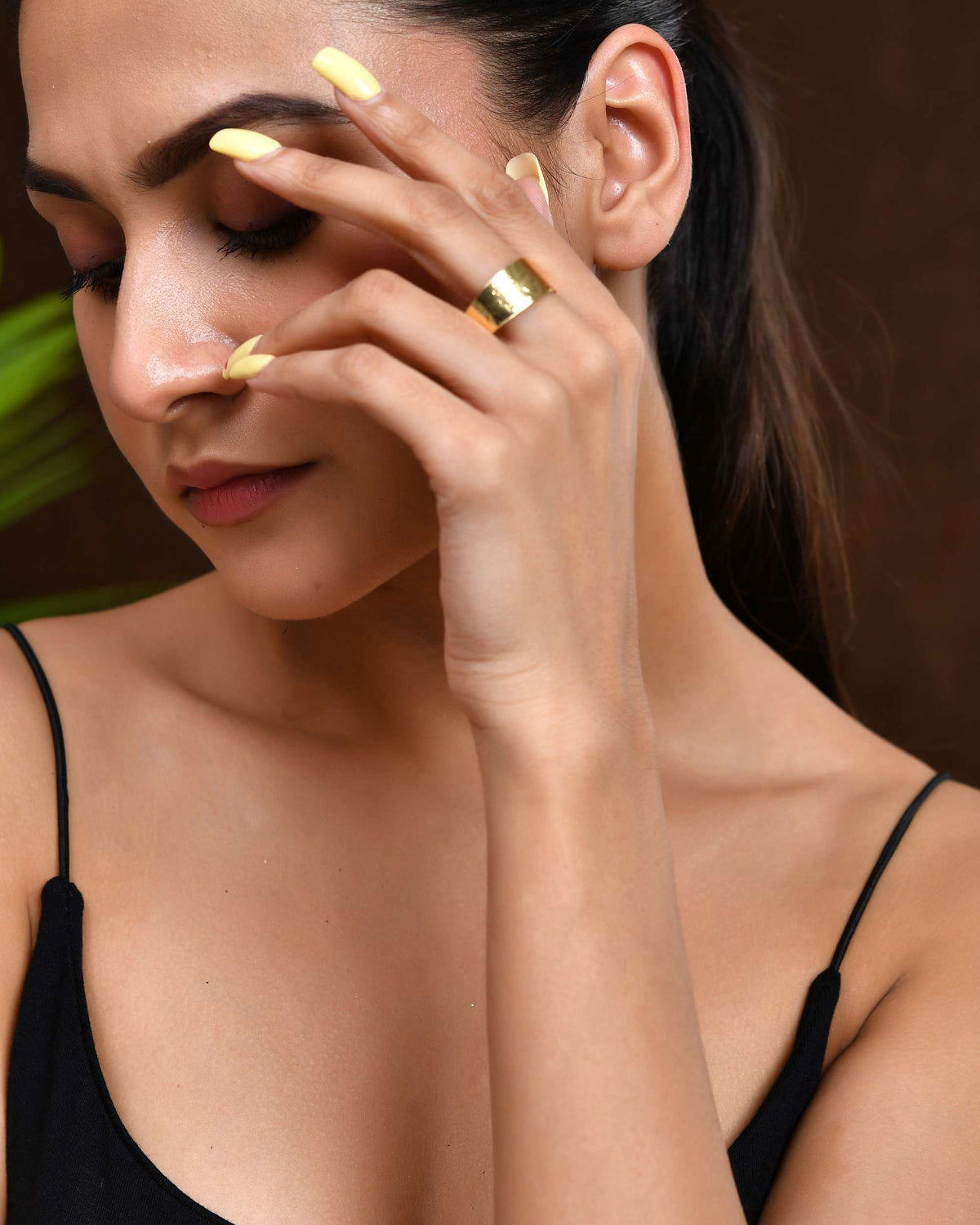 Jewels Nest Gold-Plated Matte Textured Open Band Ring – Anti-Tarnish Adjustable Finger Ring for Women | Grocsy