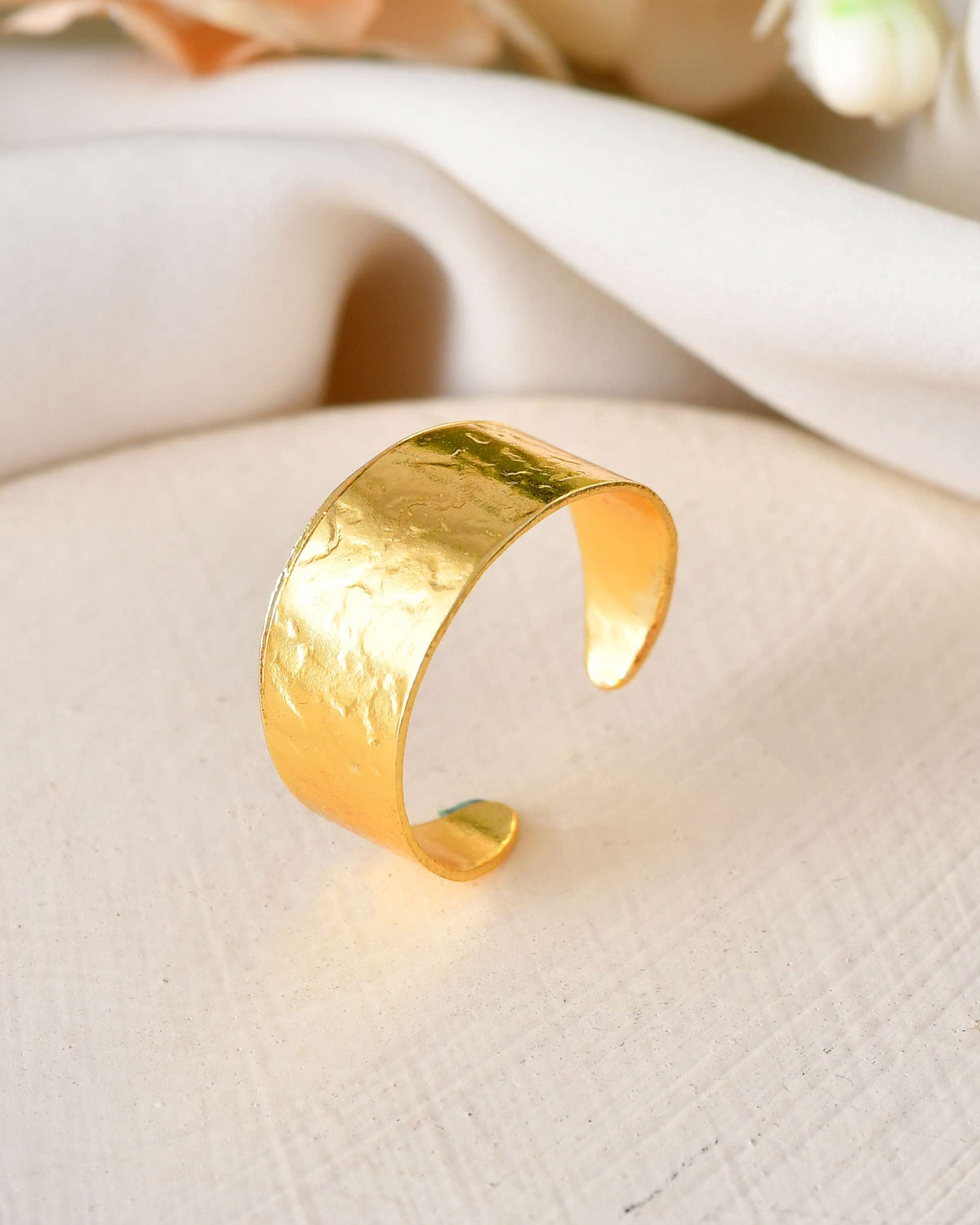Jewels Nest Gold-Plated Matte Textured Open Band Ring – Anti-Tarnish Adjustable Finger Ring for Women | Grocsy