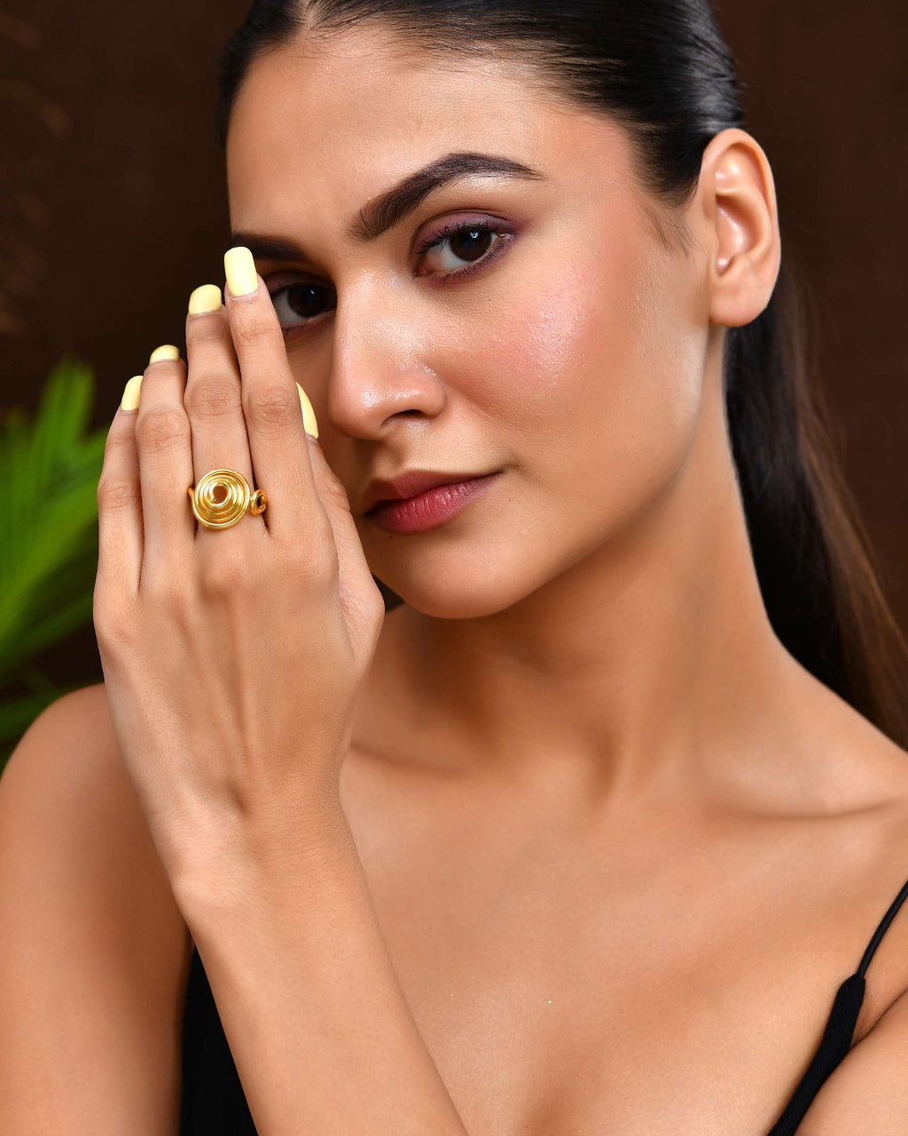 Jewels Nest Gold-Plated Spiral Dome Adjustable Finger Ring | Anti-Tarnish Modern Coil Design for Women | Grocsy