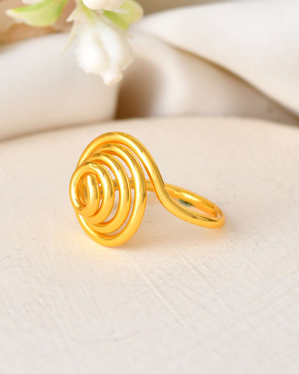 Jewels Nest Gold-Plated Spiral Dome Adjustable Finger Ring | Anti-Tarnish Modern Coil Design for Women | Grocsy
