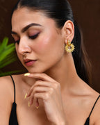 Jewels Nest Temple-Inspired Gold-Plated Stud Earrings | Traditional Cone & Ring Design with Beaded Detailing