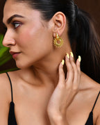 Jewels Nest Temple-Inspired Gold-Plated Stud Earrings | Traditional Cone & Ring Design with Beaded Detailing