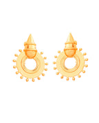 Jewels Nest Temple-Inspired Gold-Plated Stud Earrings | Traditional Cone & Ring Design with Beaded Detailing