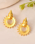 Jewels Nest Temple-Inspired Gold-Plated Stud Earrings | Traditional Cone & Ring Design with Beaded Detailing