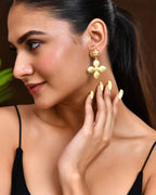 Jewels Nest Floral Bliss Drop Earrings | Elegant Matte Gold Designer Stud Danglers