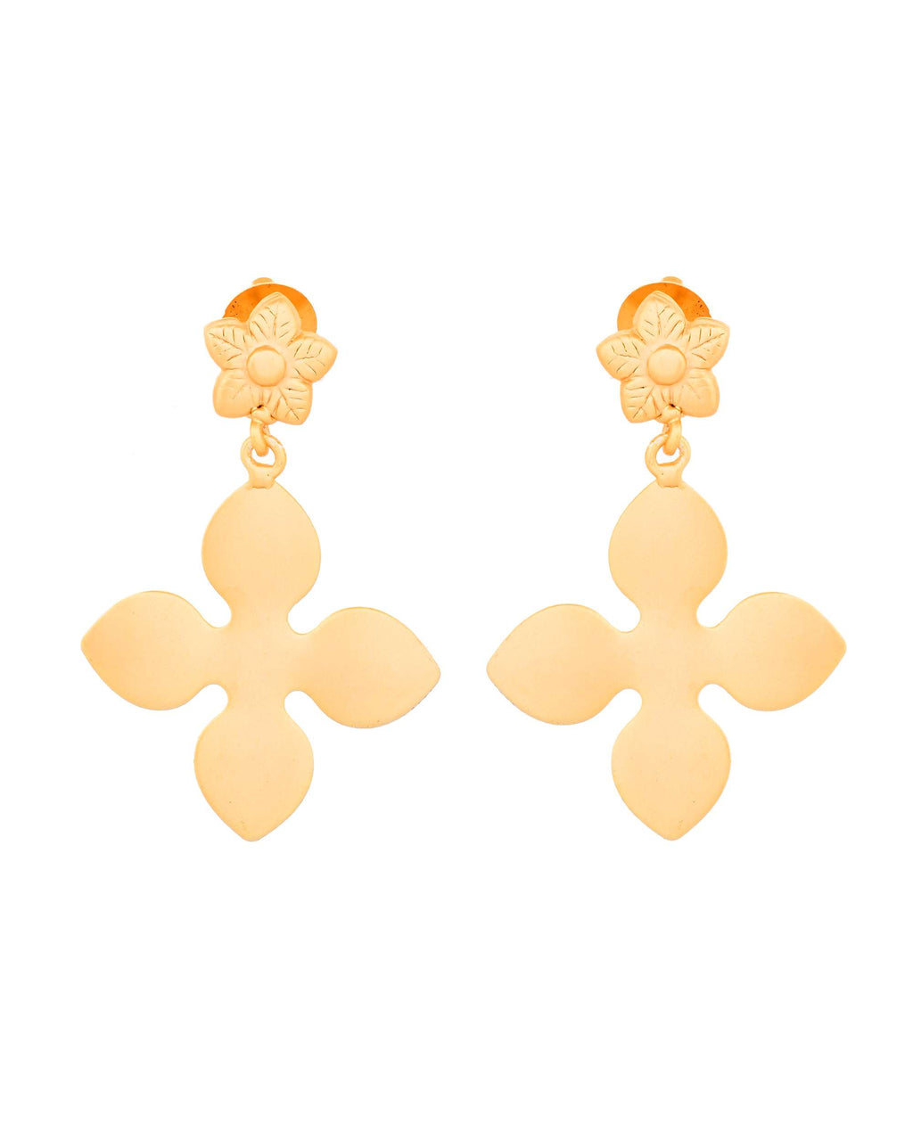 Jewels Nest Floral Bliss Drop Earrings | Elegant Matte Gold Designer Stud Danglers