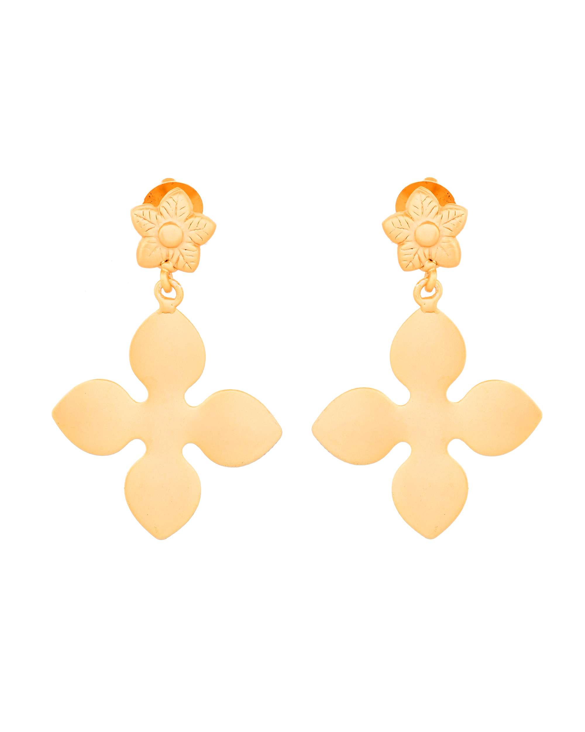 Jewels Nest Floral Bliss Drop Earrings | Elegant Matte Gold Designer Stud Danglers