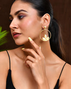 Jewels Nest Matte Gold Leaf Hoop Earrings for Women – Elegant Lightweight Ethnic Fusion Wear | Grocsy