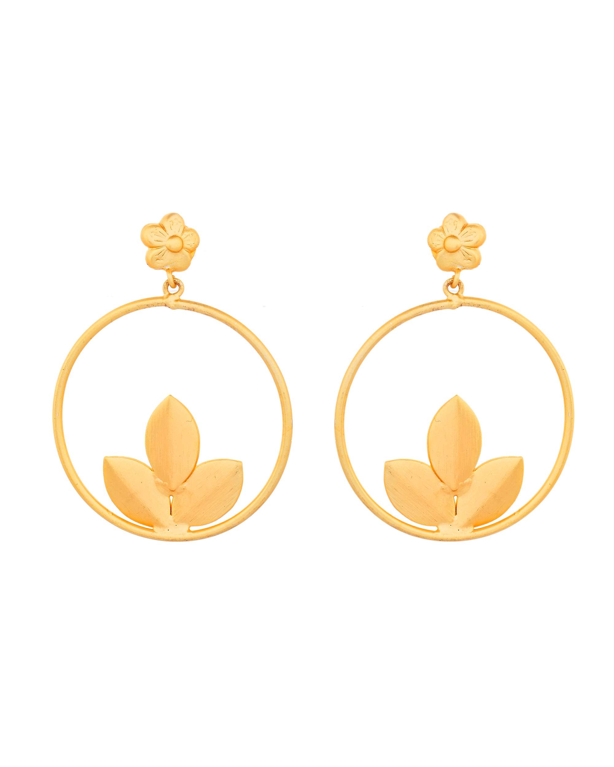 Jewels Nest Matte Gold Leaf Hoop Earrings for Women – Elegant Lightweight Ethnic Fusion Wear | Grocsy
