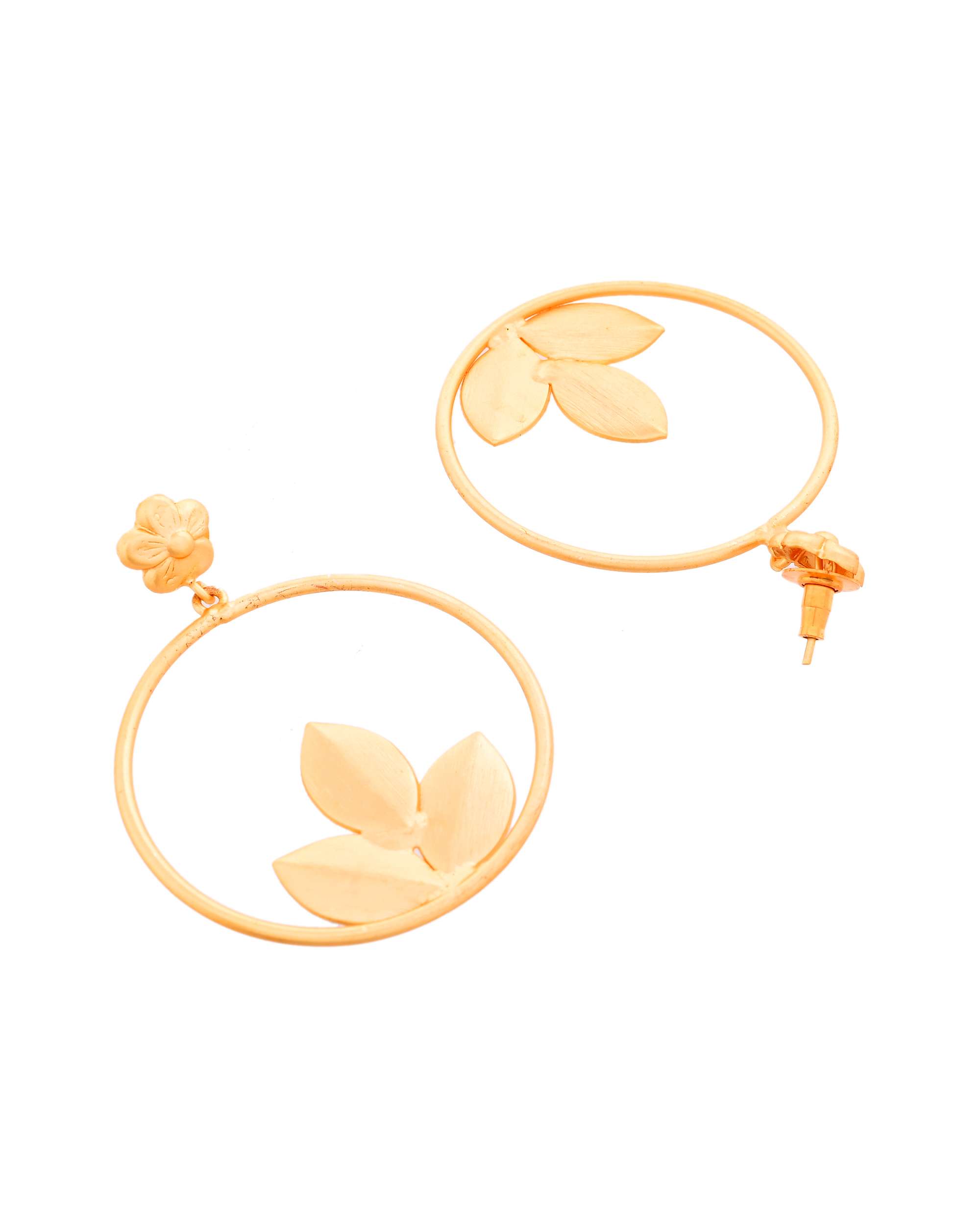 Jewels Nest Matte Gold Leaf Hoop Earrings for Women – Elegant Lightweight Ethnic Fusion Wear | Grocsy