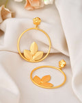 Jewels Nest Matte Gold Leaf Hoop Earrings for Women – Elegant Lightweight Ethnic Fusion Wear | Grocsy