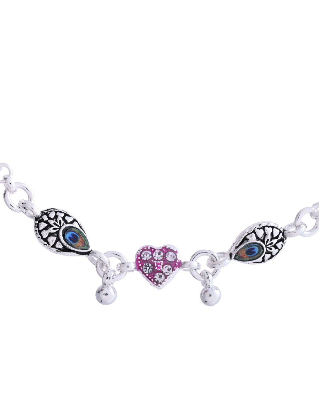 Jewels Nest Set of 2 Silver-Plated Stainless Steel Evil Eye & Pink Beaded Anklets | Grocsy