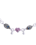 Jewels Nest Set of 2 Silver-Plated Stainless Steel Evil Eye & Pink Beaded Anklets | Grocsy