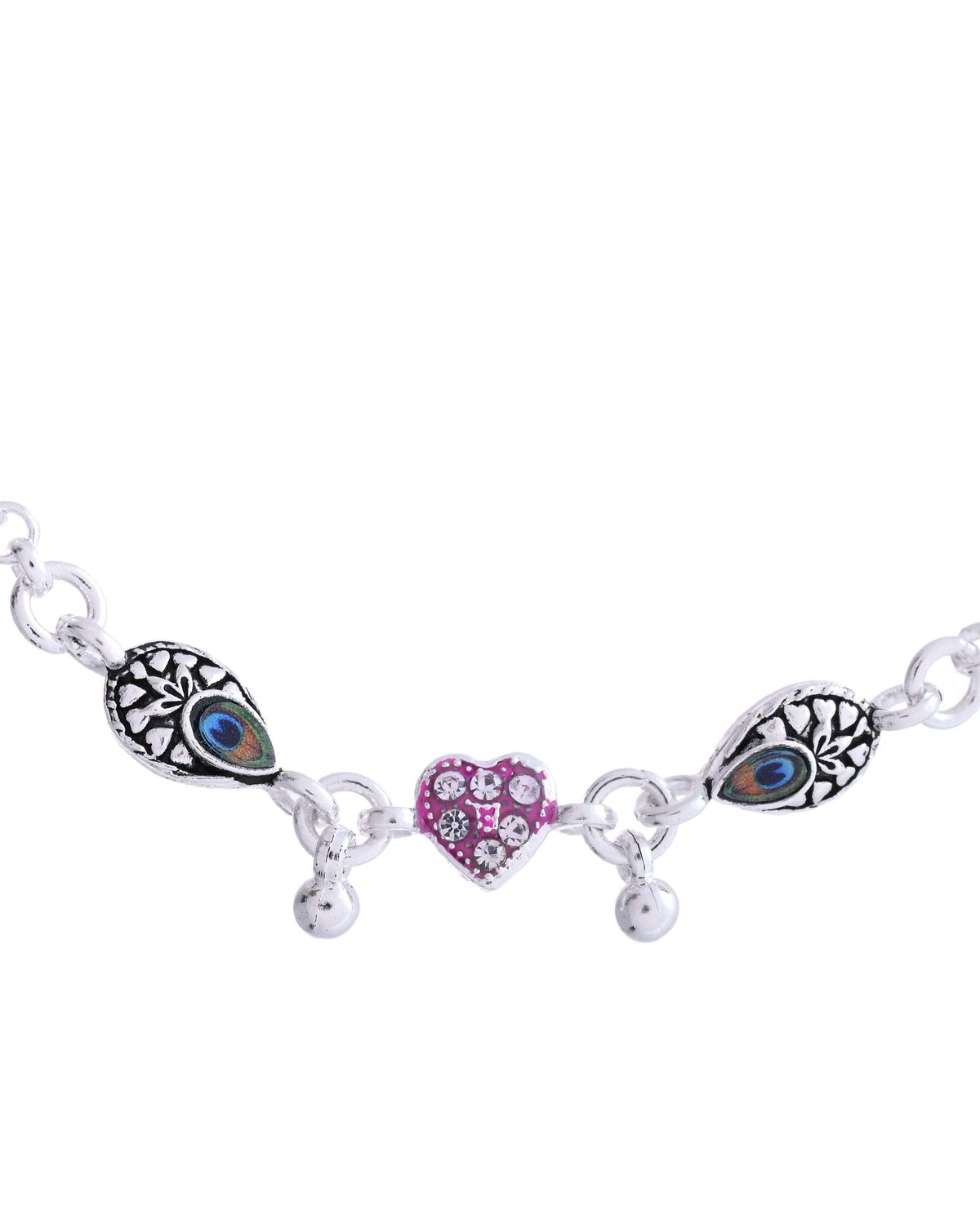 Jewels Nest Set of 2 Silver-Plated Stainless Steel Evil Eye & Pink Beaded Anklets | Grocsy