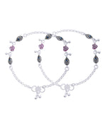 Jewels Nest Set of 2 Silver-Plated Stainless Steel Evil Eye & Pink Beaded Anklets | Grocsy