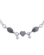 Jewels Nest Set of 2 Silver-Plated Stainless Steel Evil Eye & Heart Charm Beaded Anklets | Grocsy