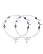 Jewels Nest Set of 2 Silver-Plated Stainless Steel Evil Eye & Heart Charm Beaded Anklets | Grocsy