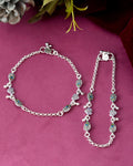 Jewels Nest Set of 2 Silver-Plated Stainless Steel Evil Eye & Heart Charm Beaded Anklets | Grocsy