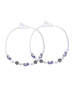 Jewels Nest Set of 2 Silver-Plated Stainless Steel Paisley & Floral Charm Anklets | Grocsy