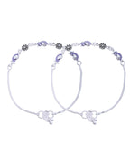 Jewels Nest Set of 2 Silver-Plated Stainless Steel Paisley & Floral Charm Anklets | Grocsy