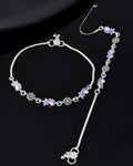 Jewels Nest Set of 2 Silver-Plated Stainless Steel Paisley & Floral Charm Anklets | Grocsy