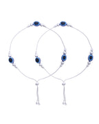 Jewels Nest Set of 2 Silver-Plated Stainless Steel Evil Eye Beaded Anklets | Grocsy