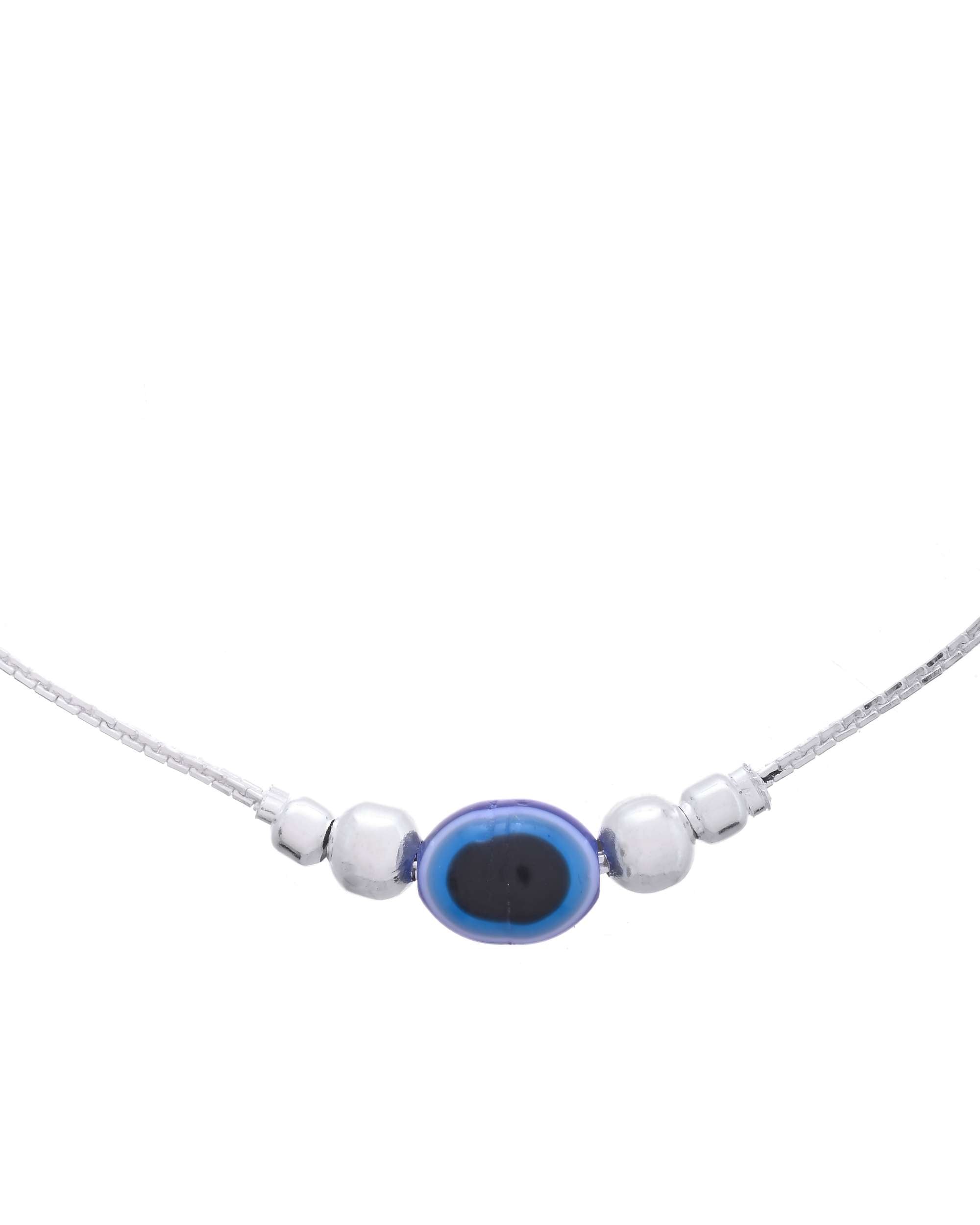 Jewels Nest Set of 2 Silver-Plated Stainless Steel Evil Eye Beaded Anklets | Grocsy